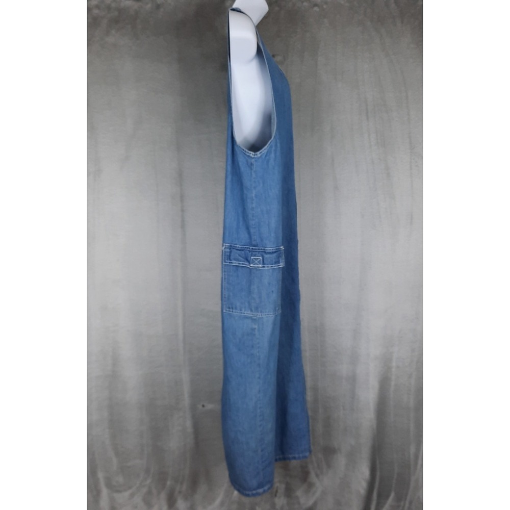 Vtg Denim Jumper Dress Maxi Button Front Cargo Pockets Medium Utility 90s Y2K - Picture 4 of 16